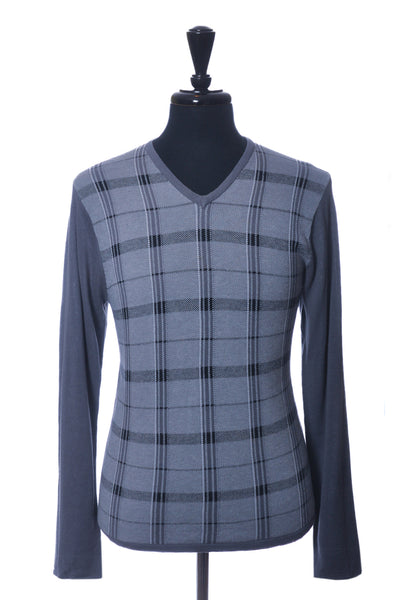 Armani Collezioni Grey Check V-Neck Sweater