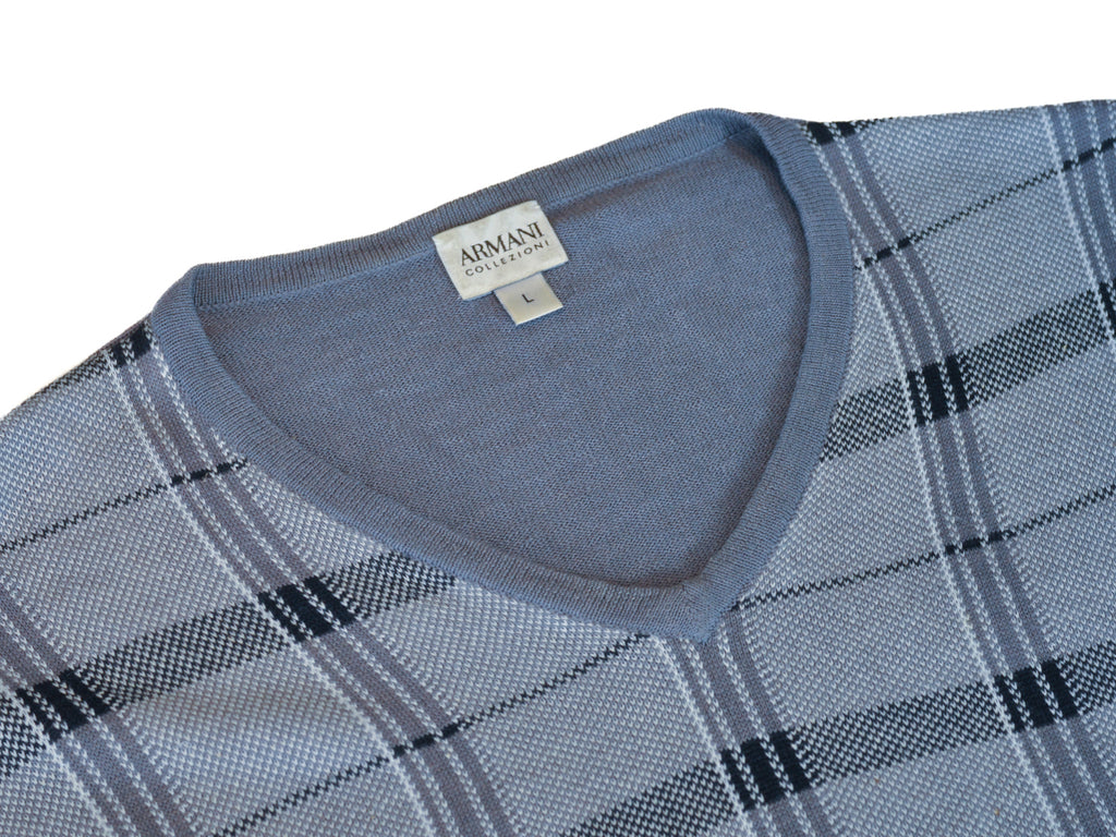Armani Collezioni Grey Check V-Neck Sweater