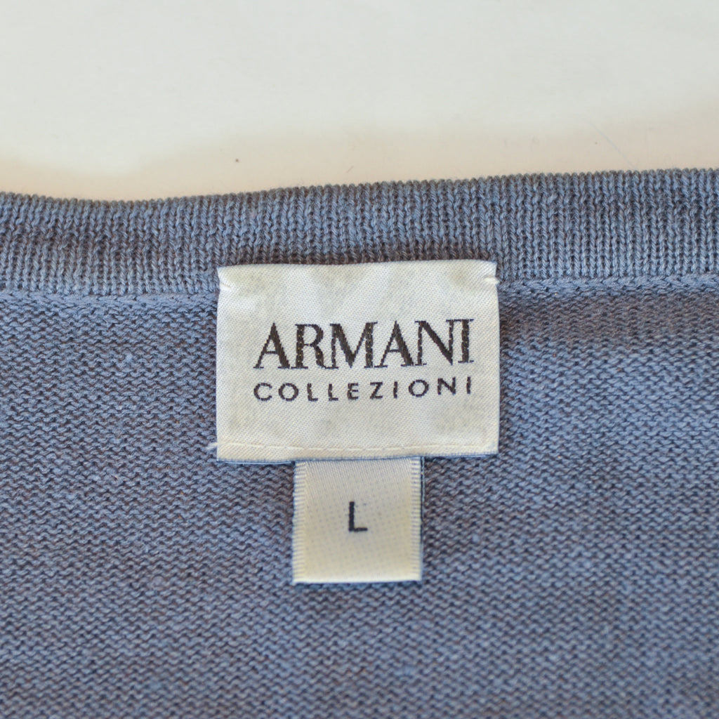 Armani Collezioni Grey Check V-Neck Sweater