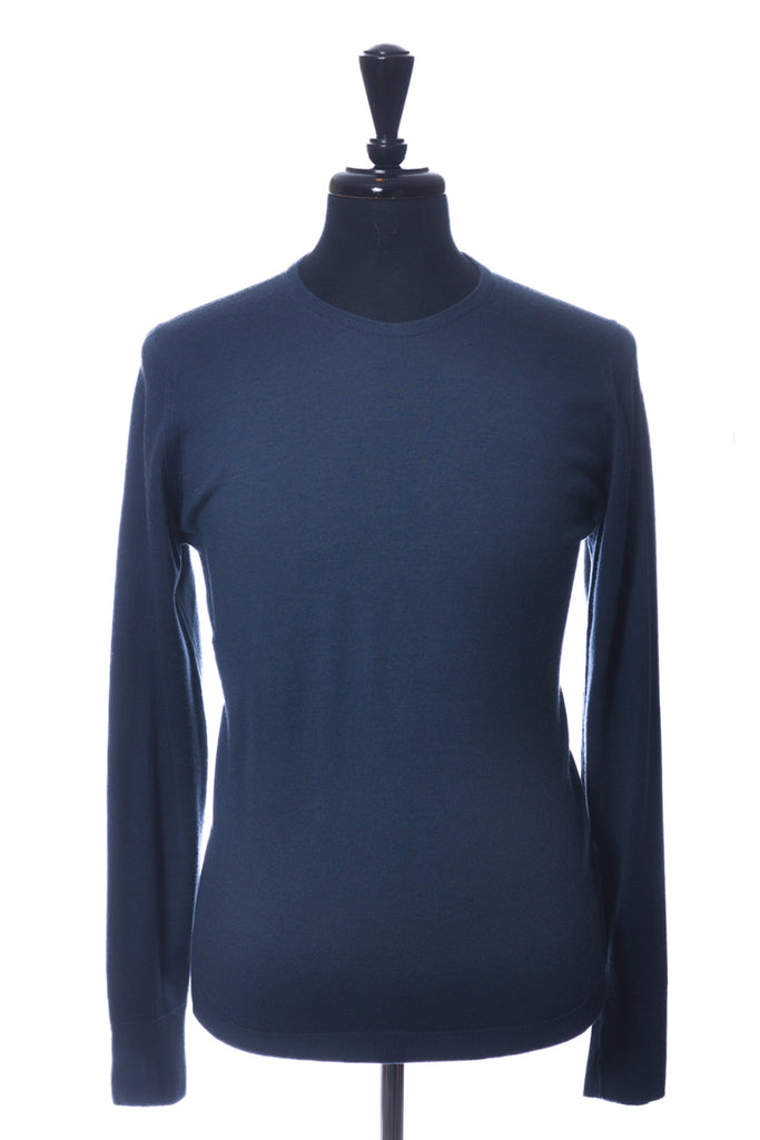 John Smedley Blue Merino Wool Crew Neck Sweater