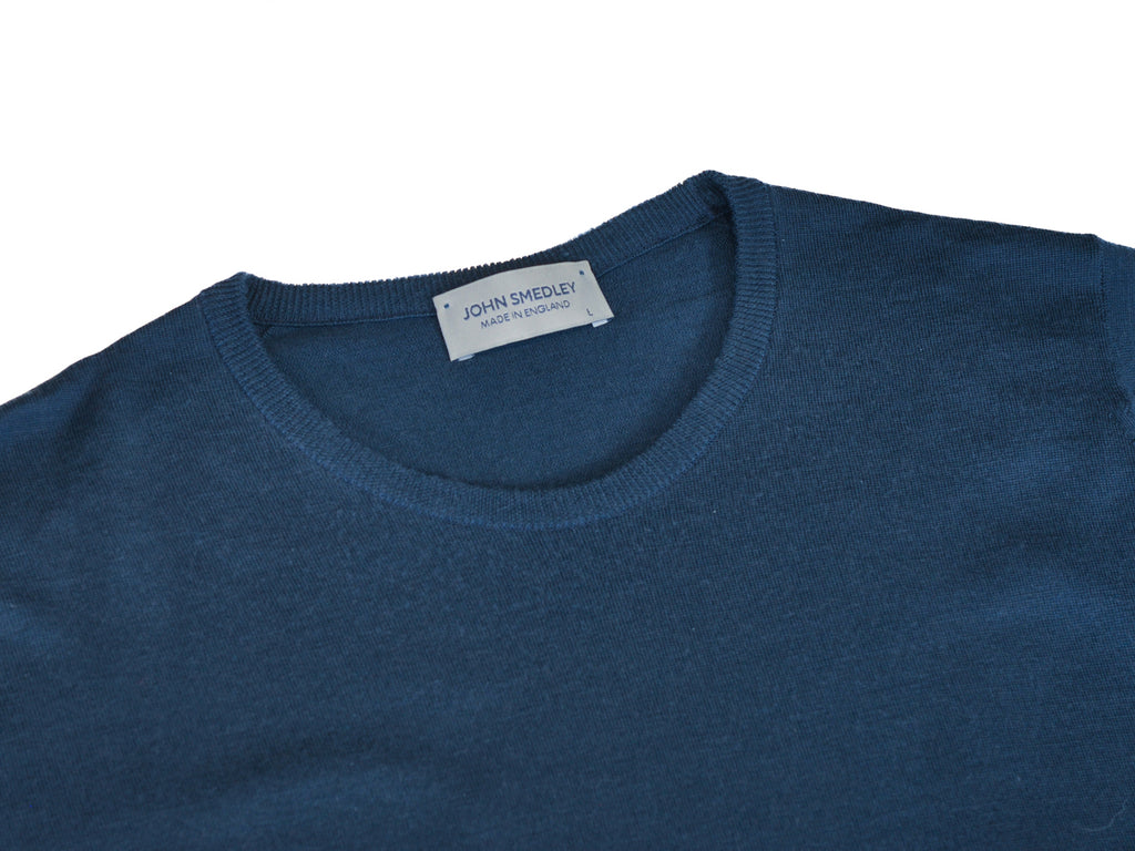 John Smedley Blue Merino Wool Crew Neck Sweater
