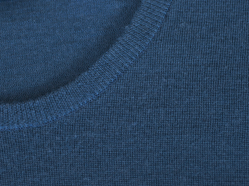 John Smedley Blue Merino Wool Crew Neck Sweater