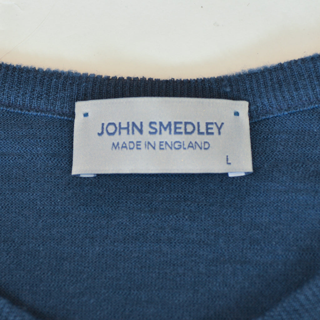 John Smedley Blue Merino Wool Crew Neck Sweater