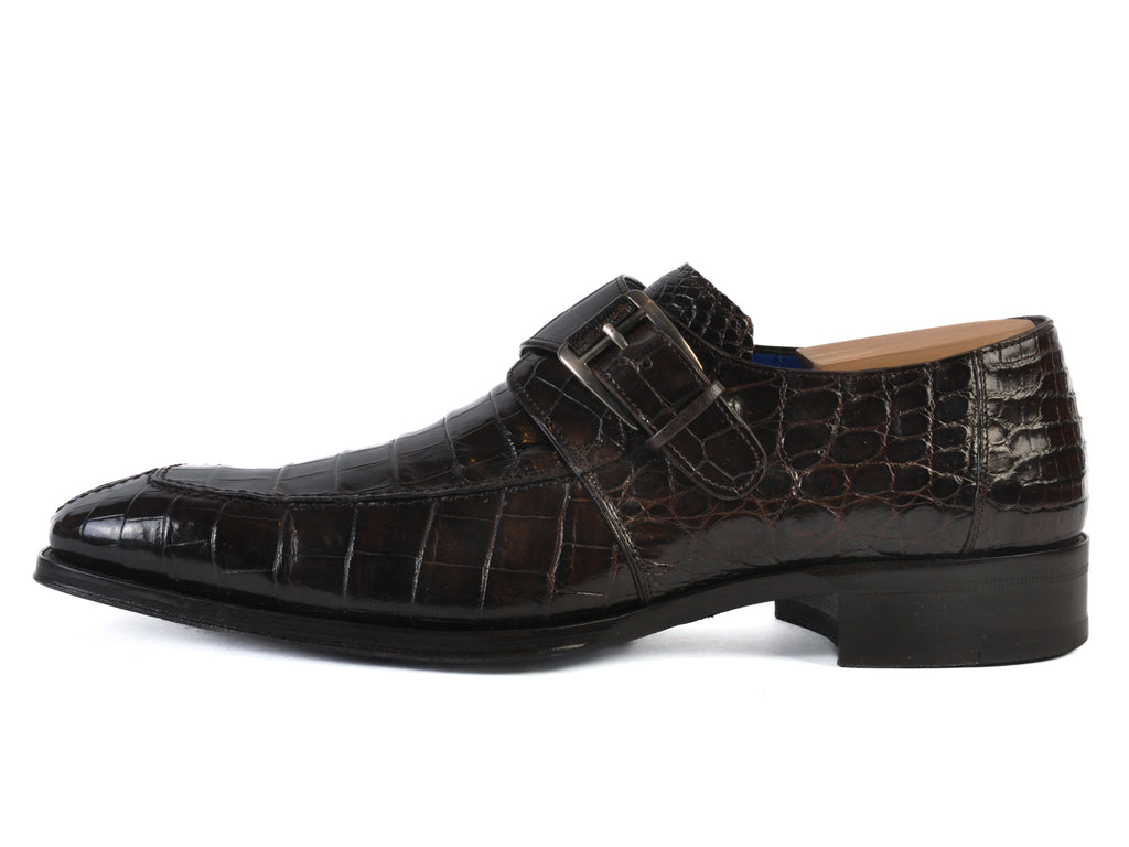 Mezlan Brown Alligator Monk Strap Shoes