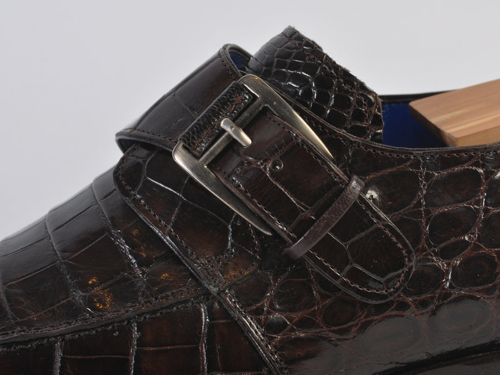 Mezlan Brown Alligator Monk Strap Shoes