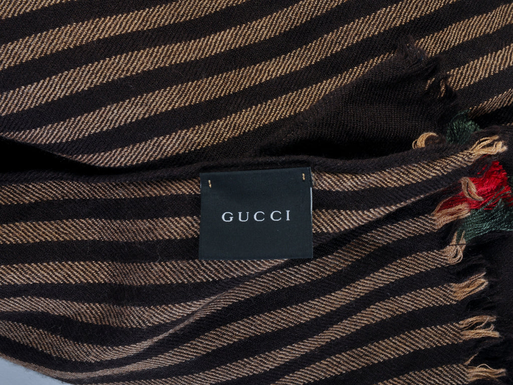 Gucci Brown Striped Wool Silk Scarf