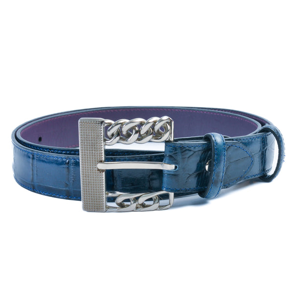 Elliot Rhodes Blue Embossed Leather Belt