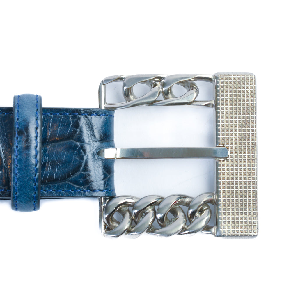 Elliot Rhodes Blue Embossed Leather Belt