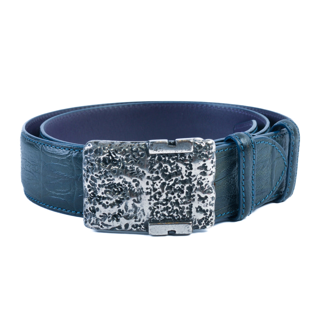 Elliot Rhodes Blue Embossed Leather Belt