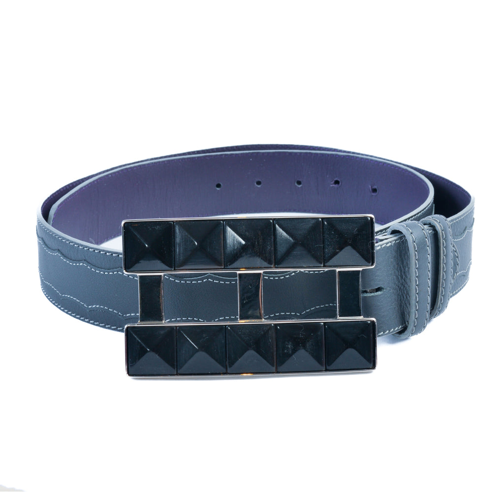 Elliot Rhodes Grey Embroidered Leather Belt
