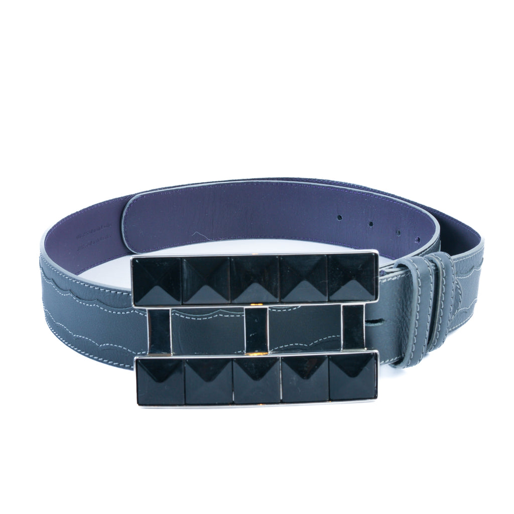 Elliot Rhodes Grey Embroidered Leather Belt