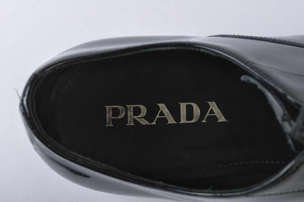 Prada Black Patent Leather Cap Toe Oxfords