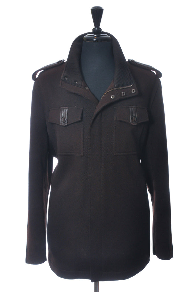 Cole Haan Brown Leather Accented Twill Jacket