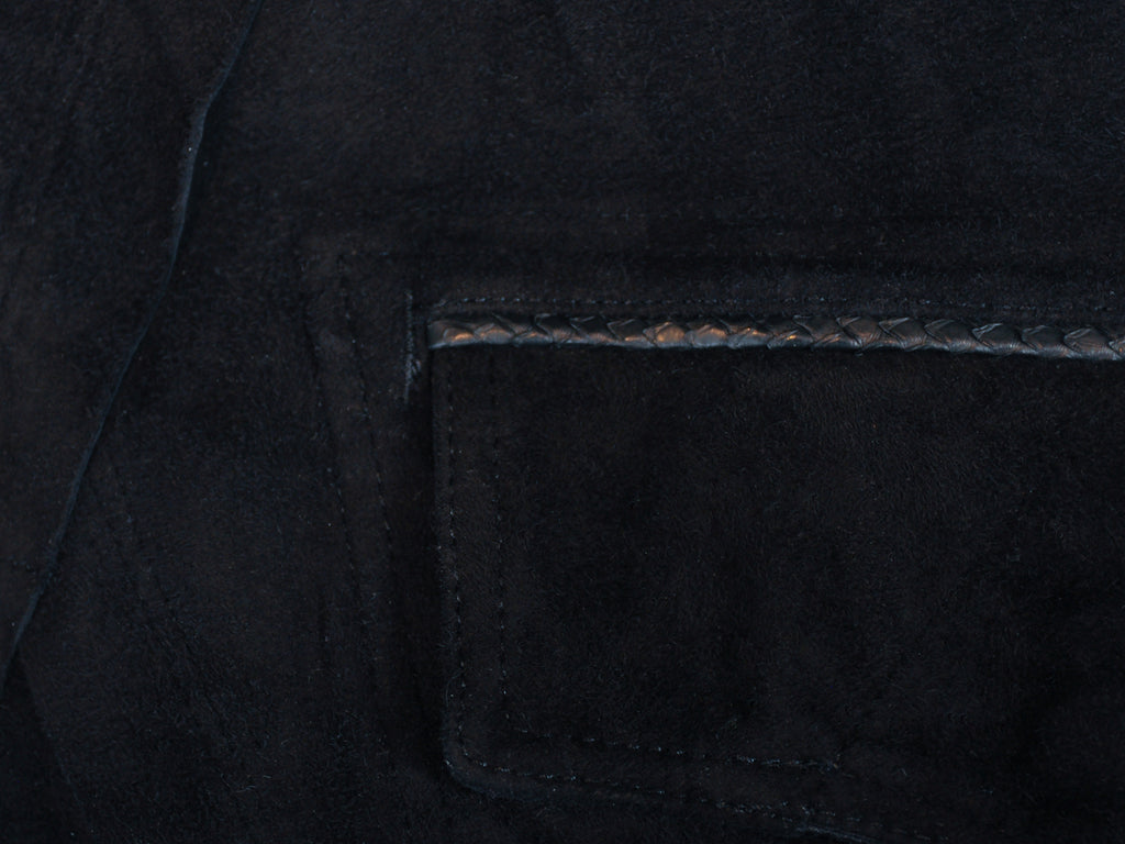Koshin Satoh Vintage Black Sheepskin Suede Belted Coat