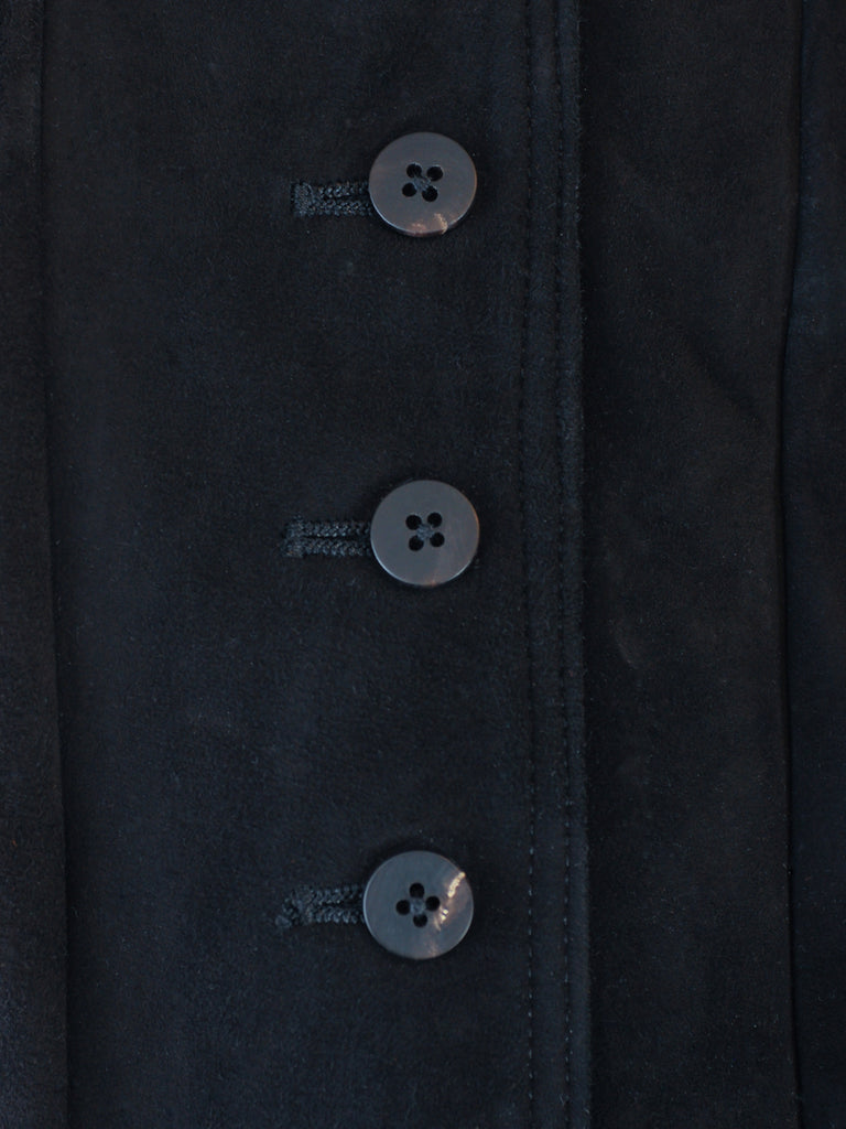 Koshin Satoh Vintage Black Sheepskin Suede Belted Coat