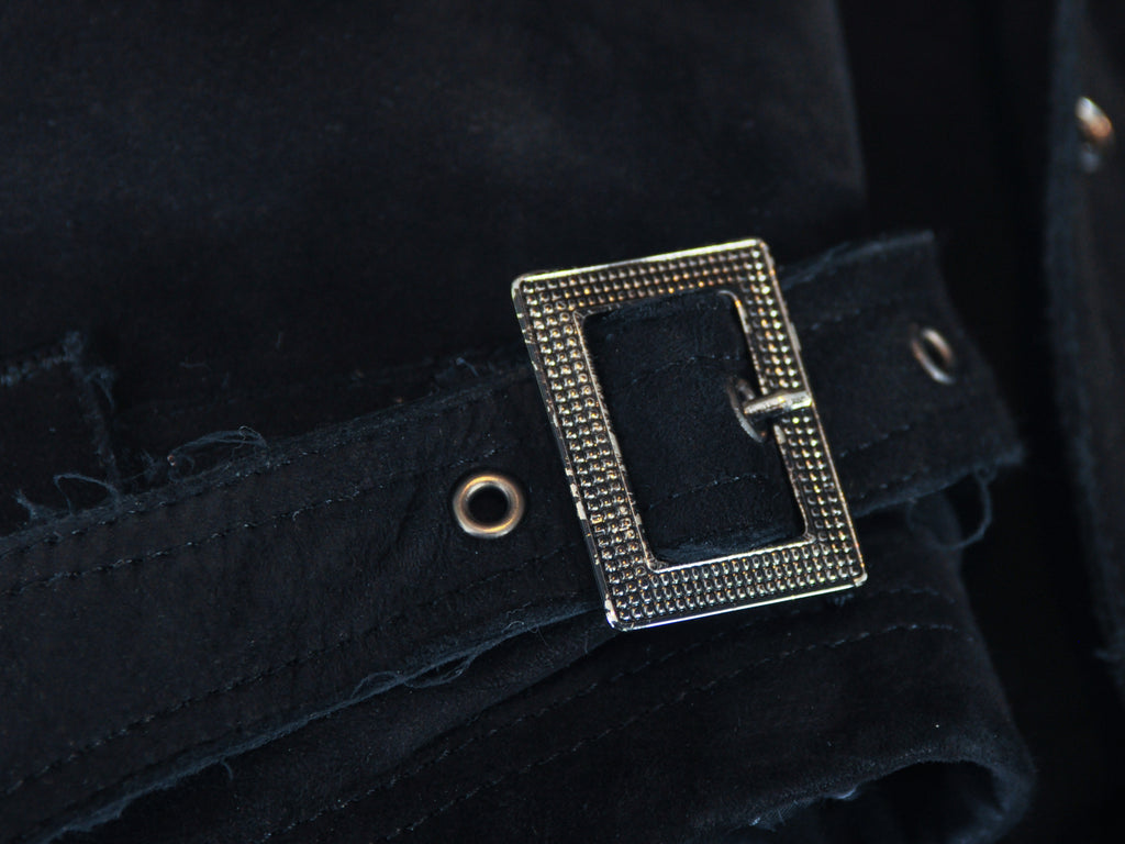 Koshin Satoh Vintage Black Sheepskin Suede Belted Coat