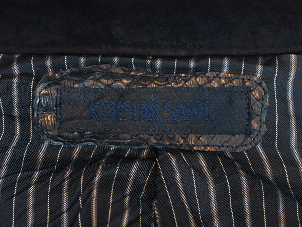 Koshin Satoh Vintage Black Sheepskin Suede Belted Coat