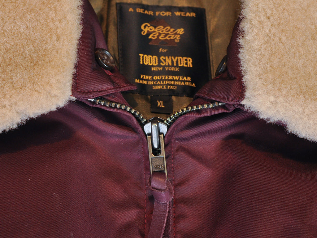 Todd Snyder X Golden Bear Burgundy Nylon Bomber Jacket
