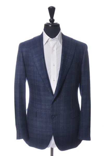 Canali Dark Blue Check Silk Wool Blazer