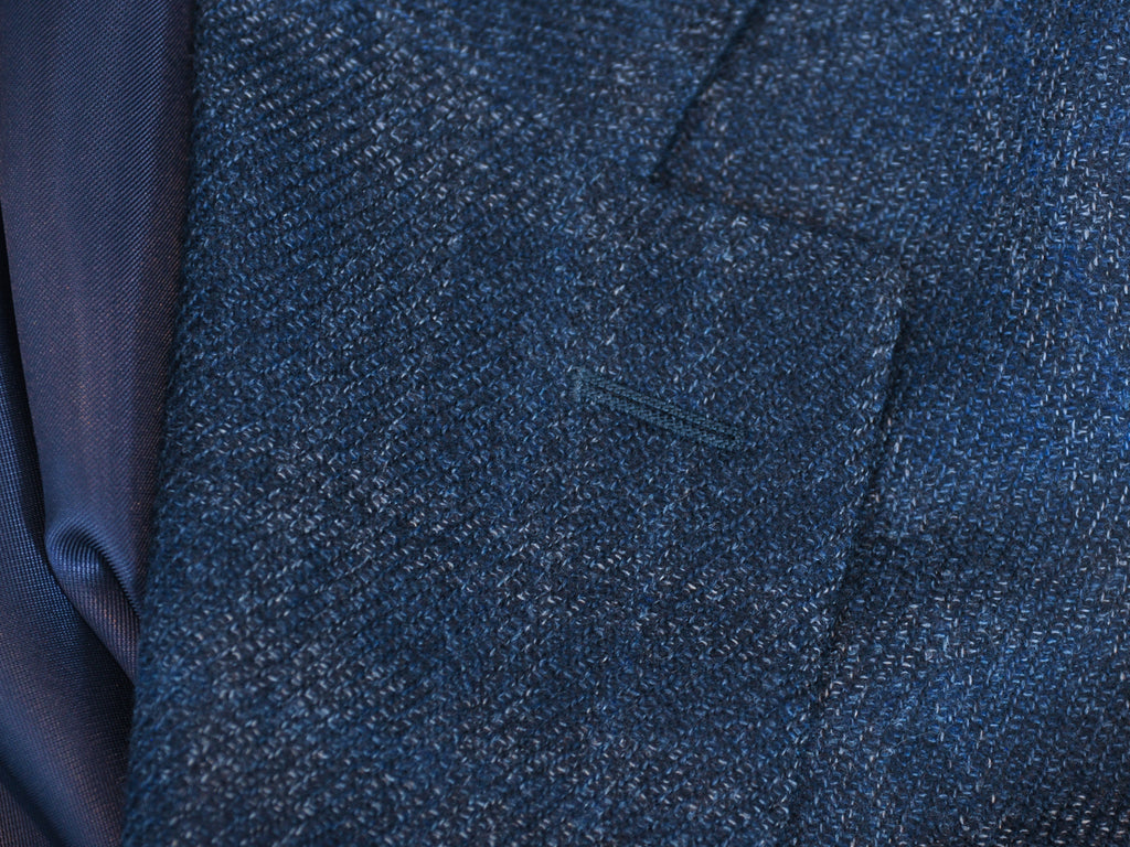 Canali Dark Blue Check Silk Wool Blazer
