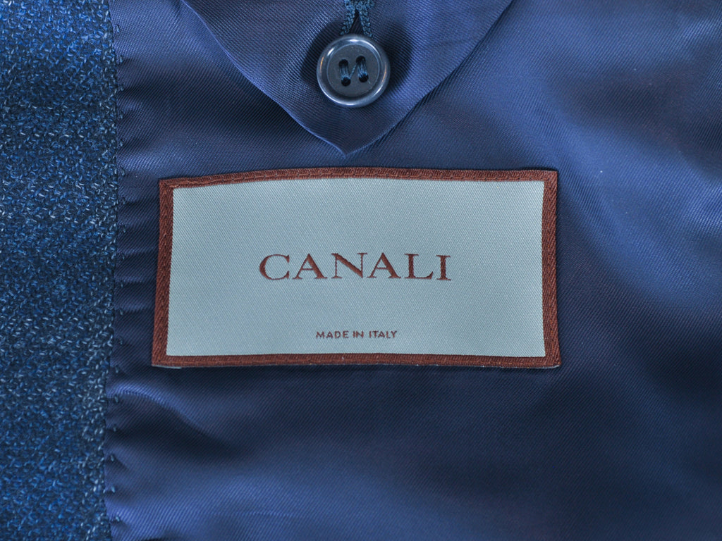 Canali Dark Blue Check Silk Wool Blazer