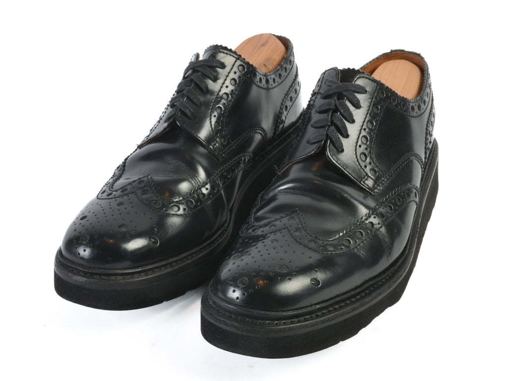 Grenson Black Wedge Sole Long Wing Shoes