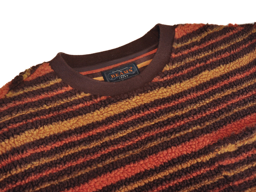 Beams Plus Brown Striped Terry Crew