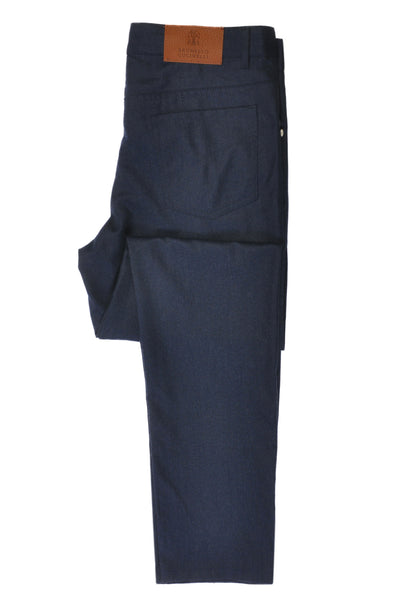 Brunello Cucinelli Navy Blue Flannel 5-Pocket Pants