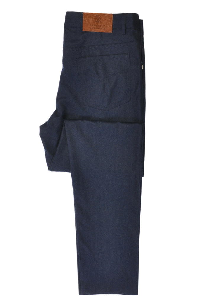 Brunello Cucinelli Navy Blue Flannel 5-Pocket Pants