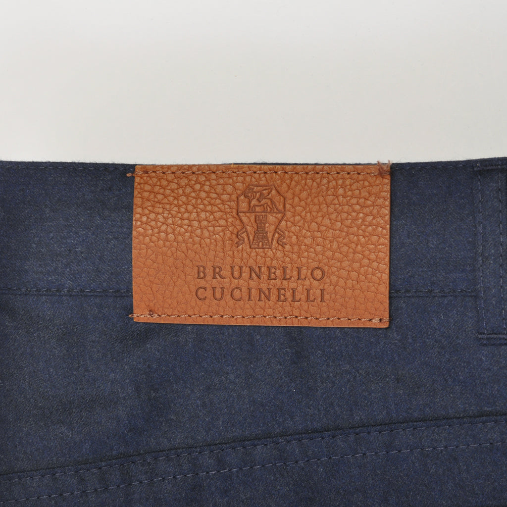 Brunello Cucinelli Navy Blue Flannel 5-Pocket Pants