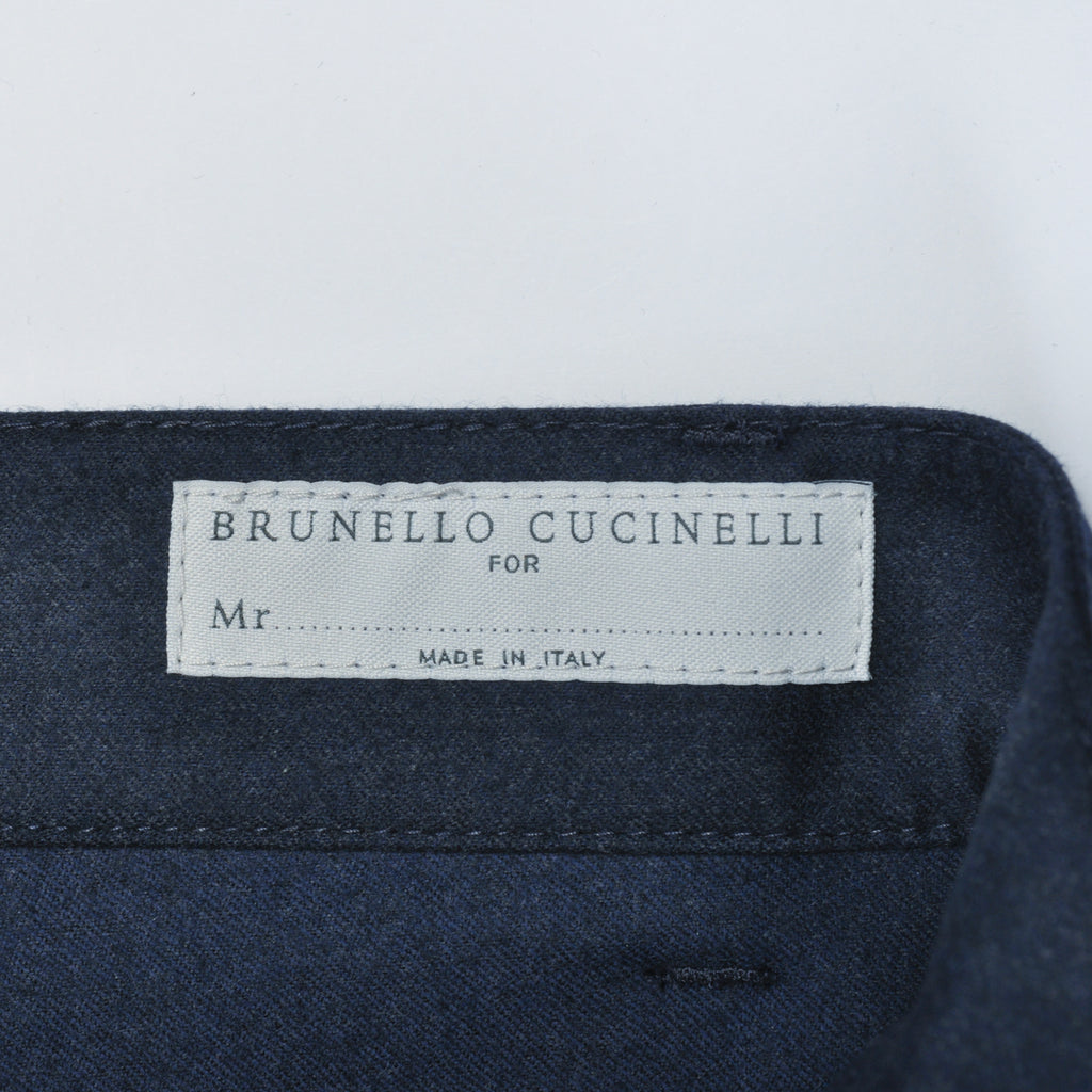 Brunello Cucinelli Navy Blue Flannel 5-Pocket Pants