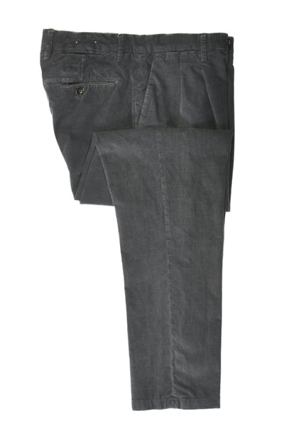 Briglia Grey Slim Fit Fine Corduroy Pleated Pants