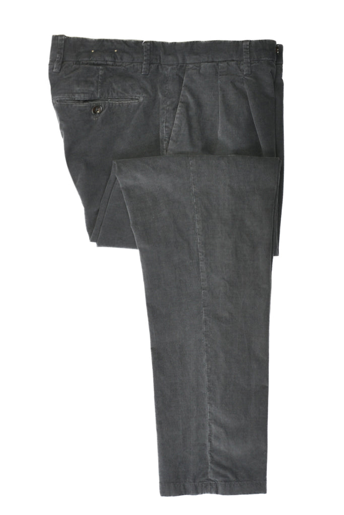 Briglia Grey Slim Fit Fine Corduroy Pleated Pants