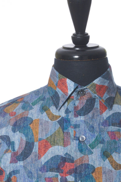 Bugatchi Blue Geometric Print Shaped Fit Shirt