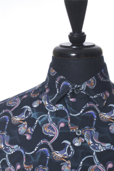 Bugatchi Navy Blue Print Shaped Fit Shirt