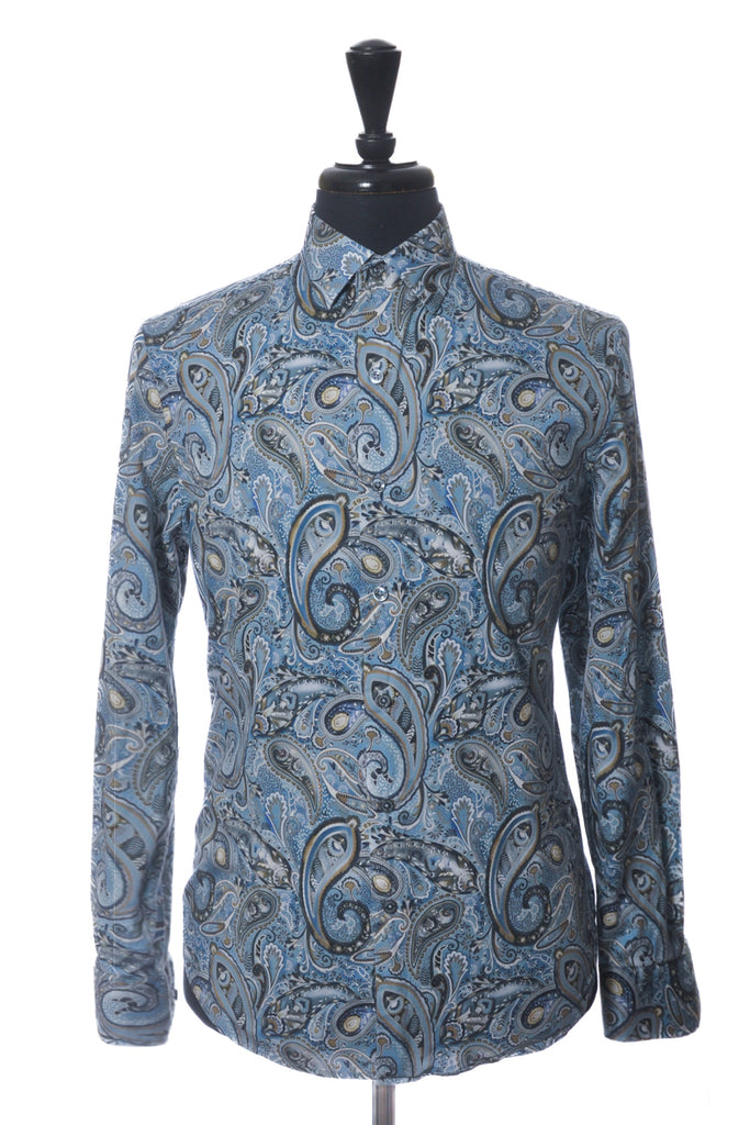 Bugatchi Blue Paisley Print Shaped Fit Shirt