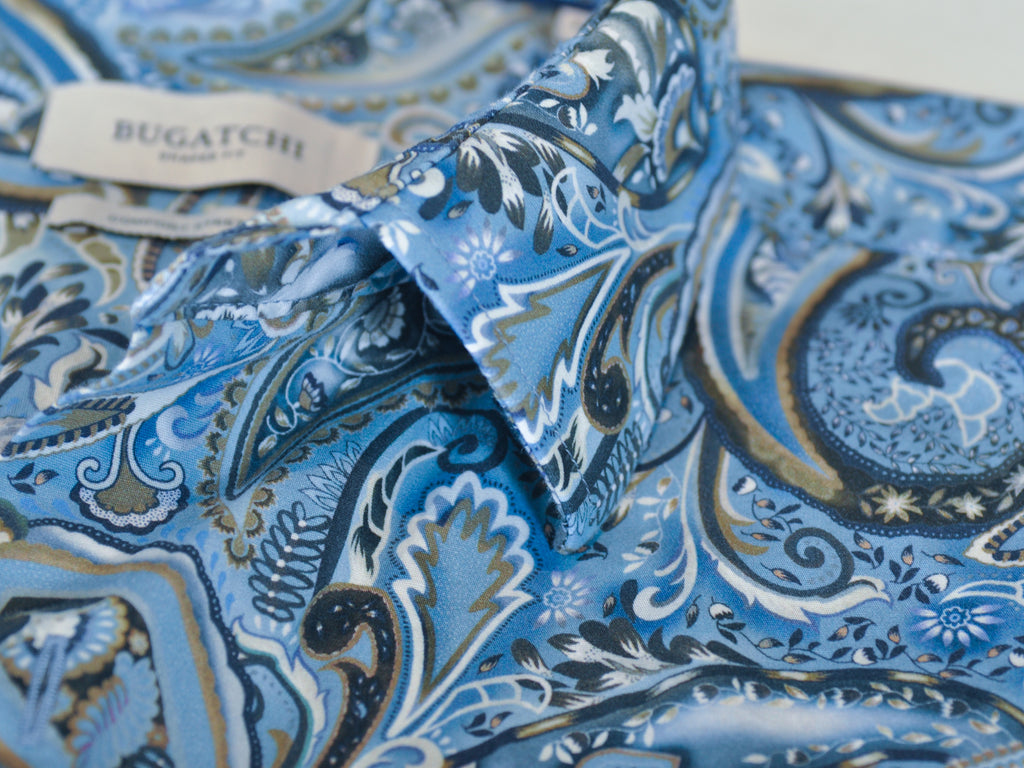 Bugatchi Blue Paisley Print Shaped Fit Shirt