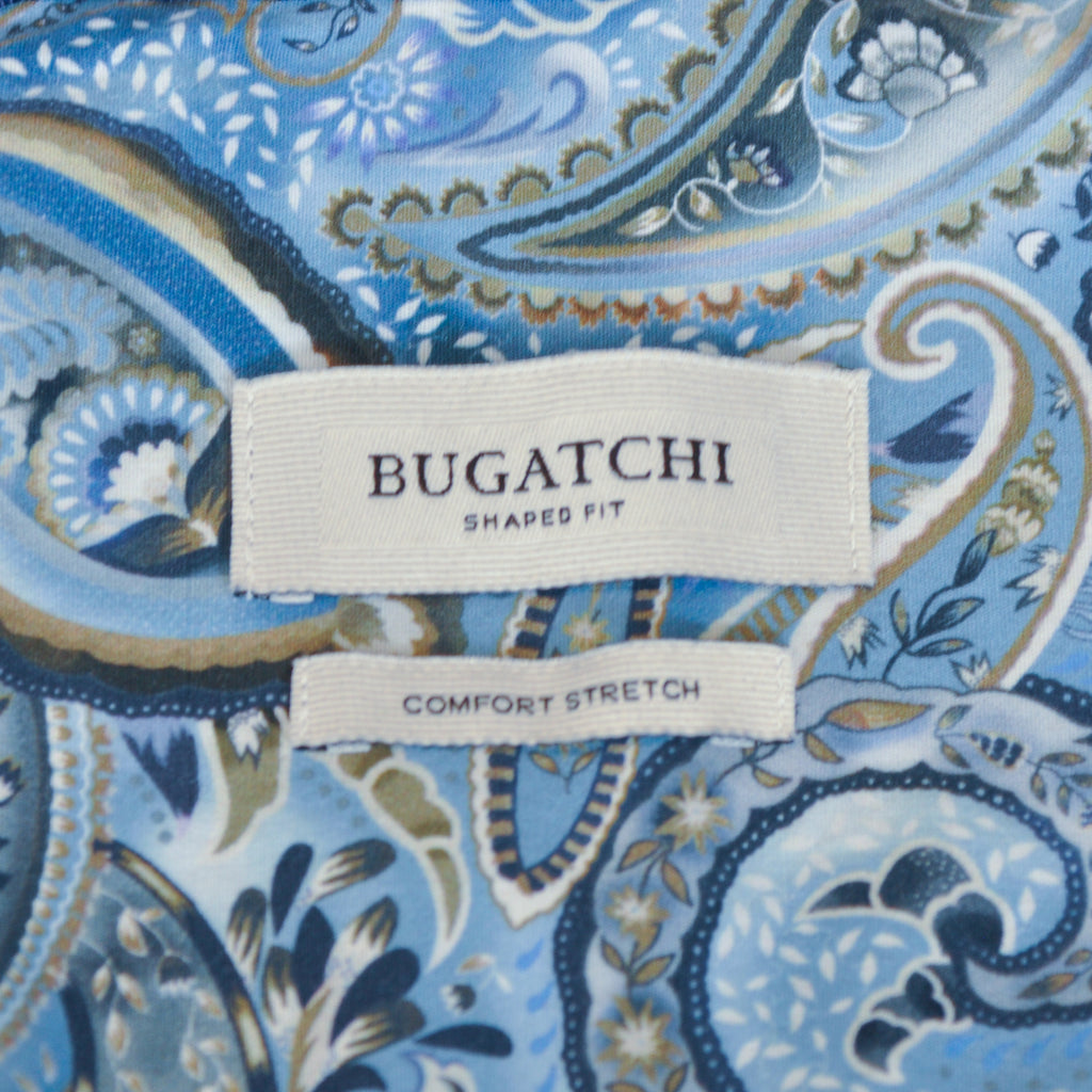 Bugatchi Blue Paisley Print Shaped Fit Shirt