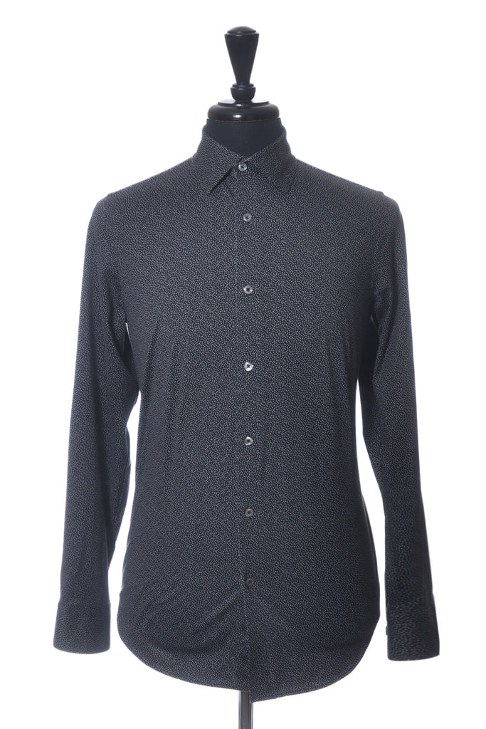 Bugatchi White on Black Print Oooh Cotton Tech Shirt