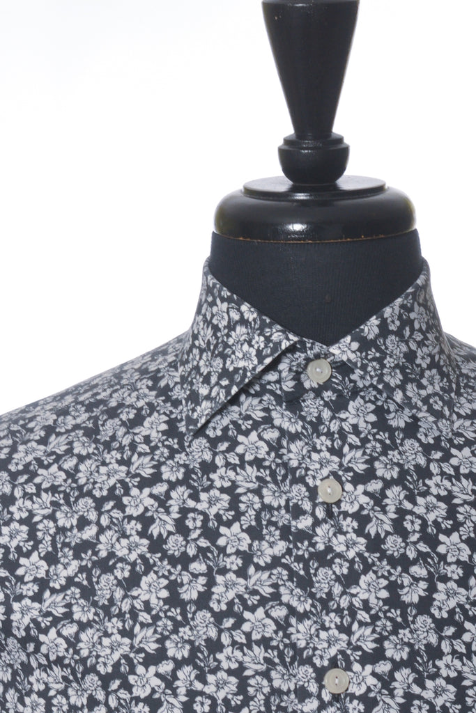 Eton White on Grey Floral Print Slim Fit Shirt