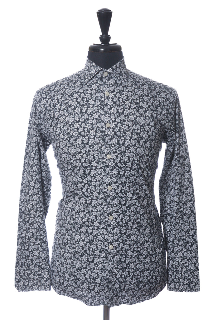 Eton White on Grey Floral Print Slim Fit Shirt
