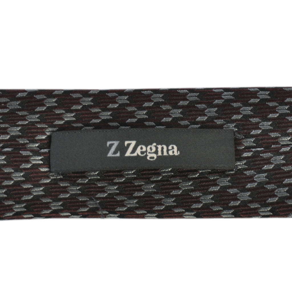 ZZegna Brown Geometric Print Skinny Tie