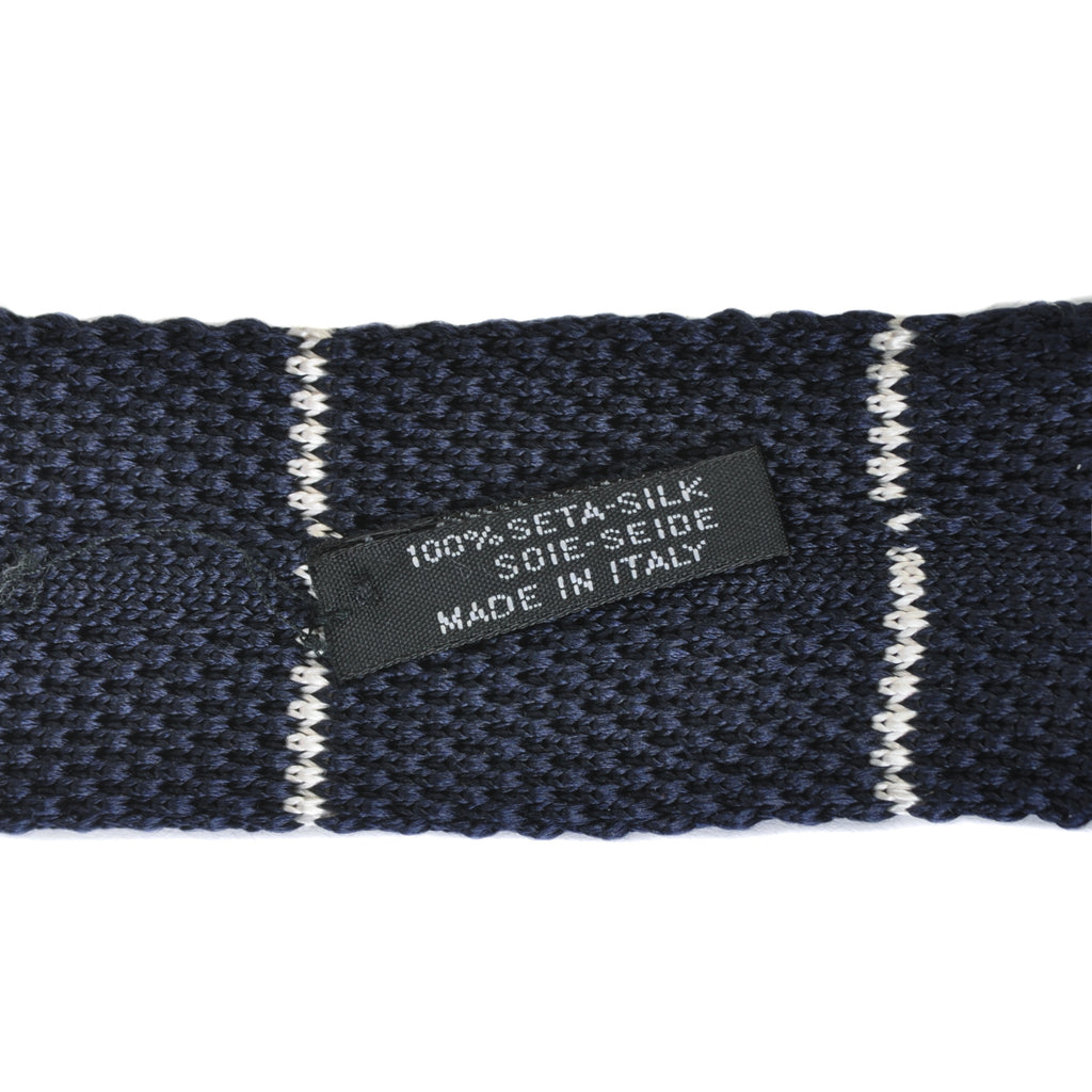 Jev Coleman White on Deep Navy Striped Knit Tie