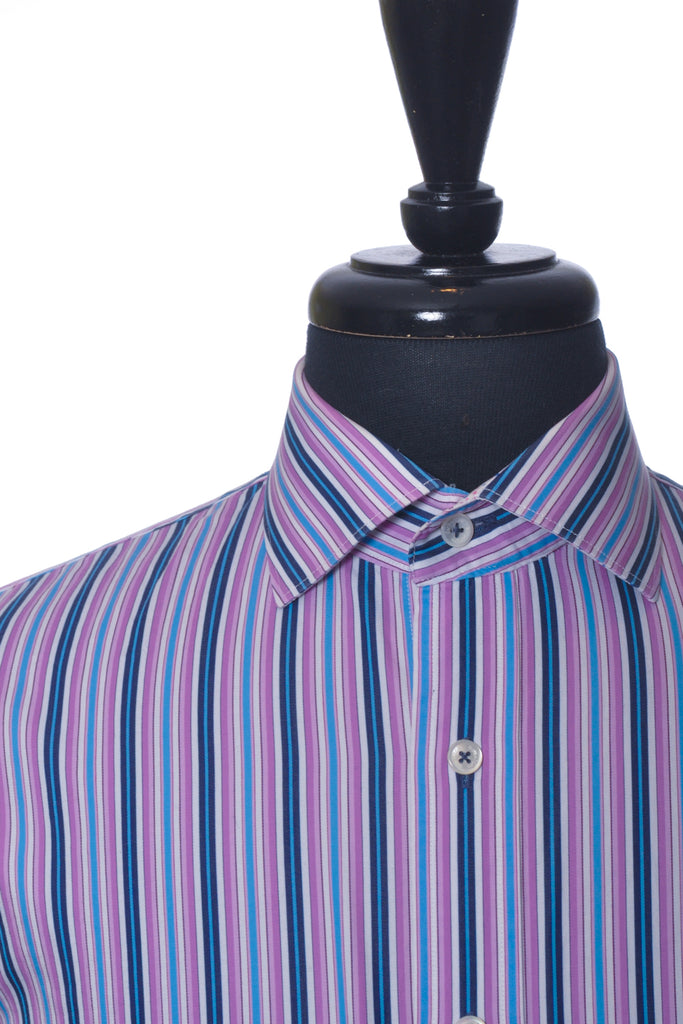 Bugatchi Pink Striped Shaped Fit Dress Shirt