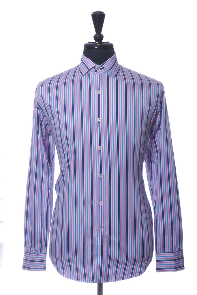 Bugatchi Pink Striped Shaped Fit Dress Shirt
