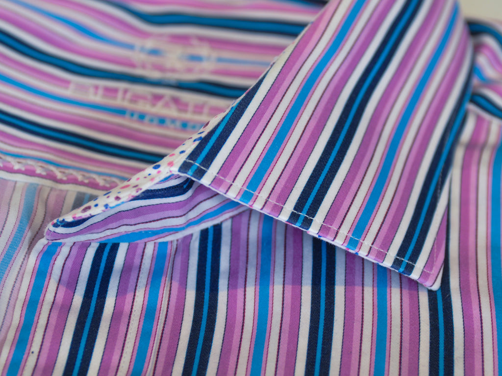Bugatchi Pink Striped Shaped Fit Dress Shirt