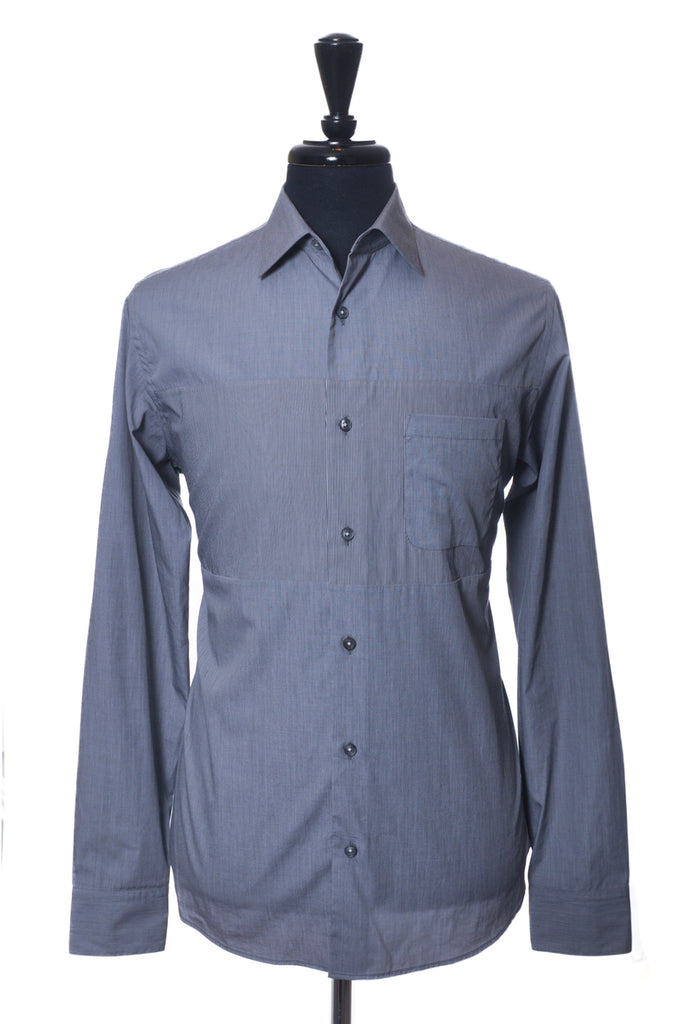 ZZegna Grey Striped Panel Slim Fit Shirt