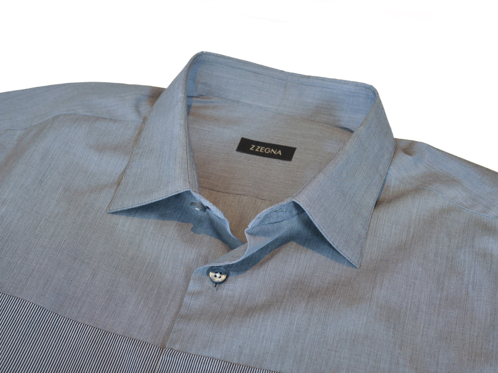 ZZegna Grey Striped Panel Slim Fit Shirt