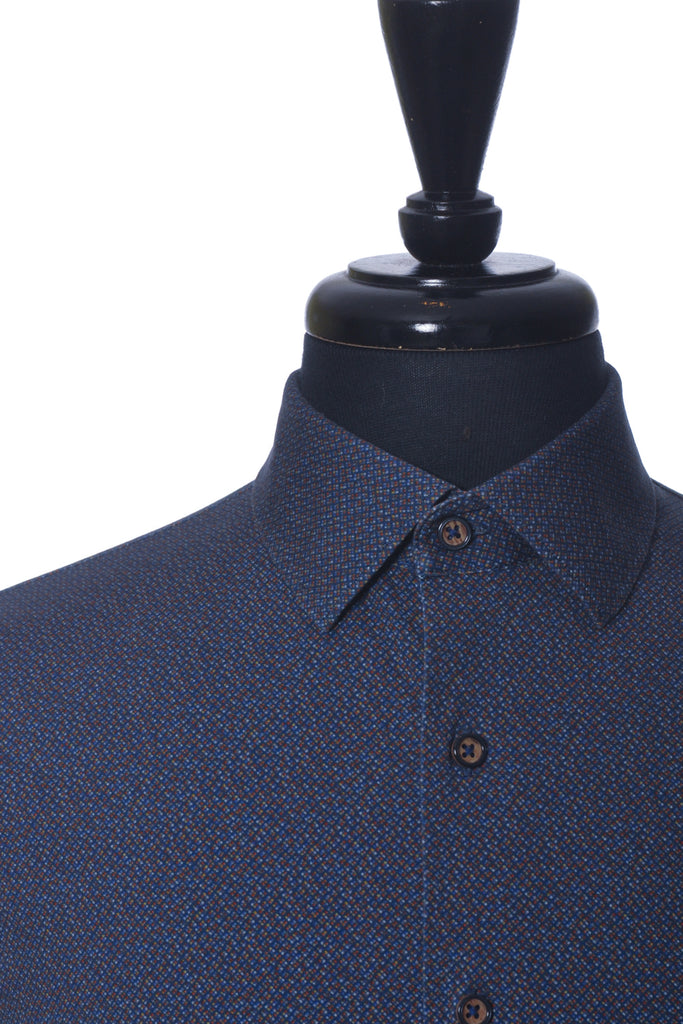 Bugatchi Navy Blue Print 8 Way Stretch Shirt