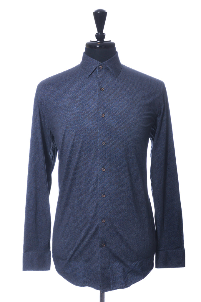 Bugatchi Navy Blue Print 8 Way Stretch Shirt